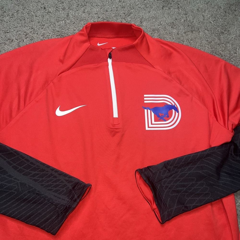Nike SMU Mustangs Pullover Jacket Mens L Red 1/2 Zip Dri Fit Game Day Knit Top
